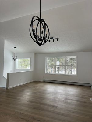 Chandelier, Empty room, Interior, Wood Texture Flooring