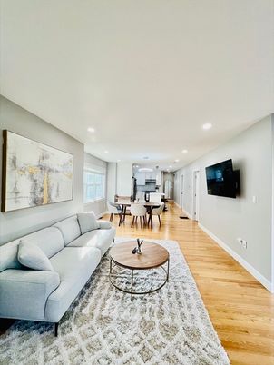 Dining room, Interior, Kitchen, Living room, Recessed Lighting, Wood Texture Flooring