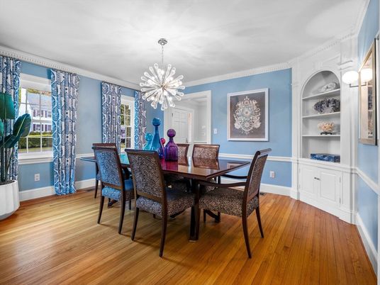 Dining room, Interior, Pendant Lights, Wood Texture Flooring