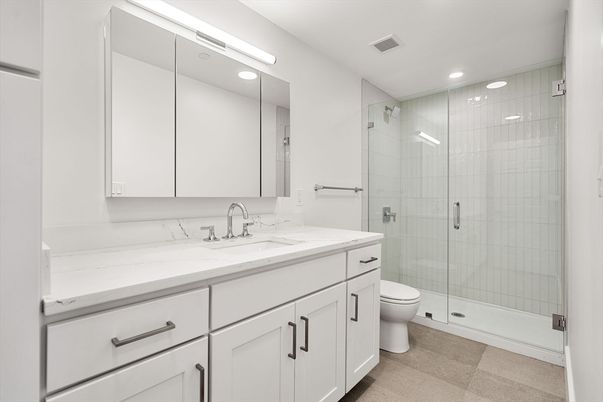 Bathroom, Glass Shower, Interior, Recessed Lighting