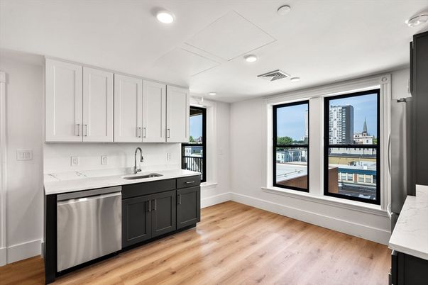 Interior, Kitchen, Pendant Lights, Recessed Lighting, Wood Texture Flooring