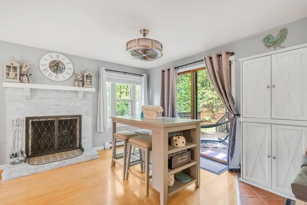 Dining room, Fireplace, Interior, Wood Texture Flooring