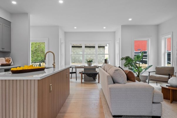 Interior, Kitchen, Living room, Recessed Lighting, Wood Texture Flooring