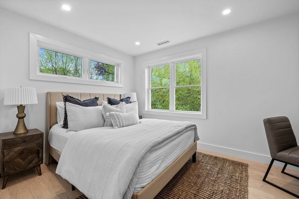 Bedroom, Interior, Recessed Lighting, Wood Texture Flooring