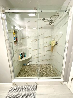 Bathroom, Glass Shower, Interior, Marble Walls