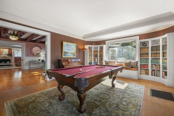 Billiard Table, Game Room, Interior, Wooden Beams, Wood Texture Flooring