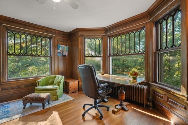 Home Office, Interior, Wood Texture Flooring, Wooden Walls