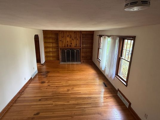 Empty room, Fireplace, Interior, Wood Texture Flooring, Wooden Walls