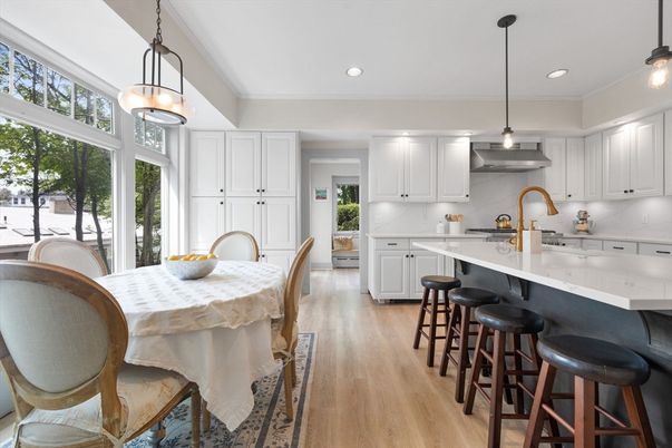 Interior, Kitchen, Pendant Lights, Recessed Lighting, Wood Texture Flooring