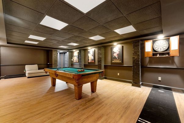 Billiard Table, Game Room, Interior, Wood Texture Flooring