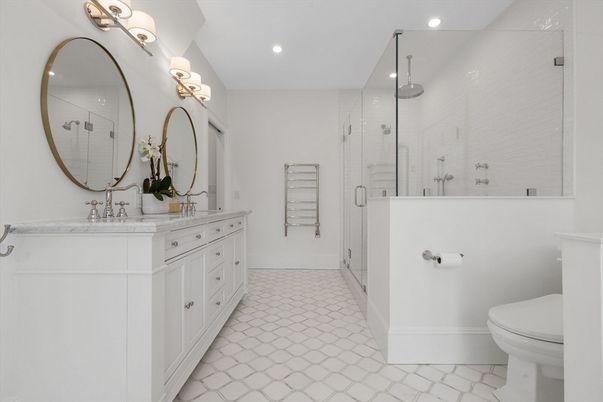 Bathroom, Dual Sink Vanities, Glass Shower, Interior, Recessed Lighting