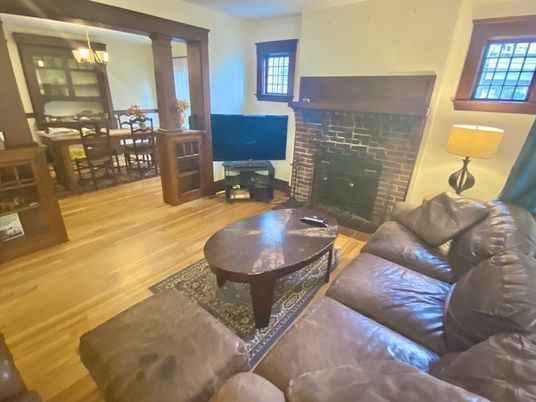 Chandelier, Dining room, Fireplace, Interior, Living room, Wood Texture Flooring