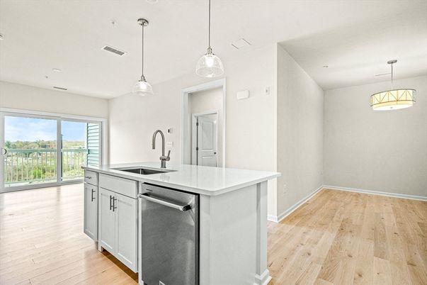 Interior, Kitchen, Pendant Lights, Recessed Lighting, Wood Texture Flooring