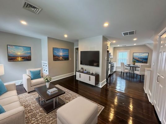 Dining room, Interior, Living room, Recessed Lighting, Wood Texture Flooring