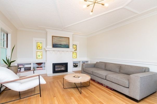Fireplace, Interior, Living room, Pendant Lights, Wood Texture Flooring