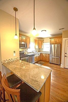 Interior, Kitchen, Pendant Lights, Stainless Steel Appliances, Wood Texture Flooring