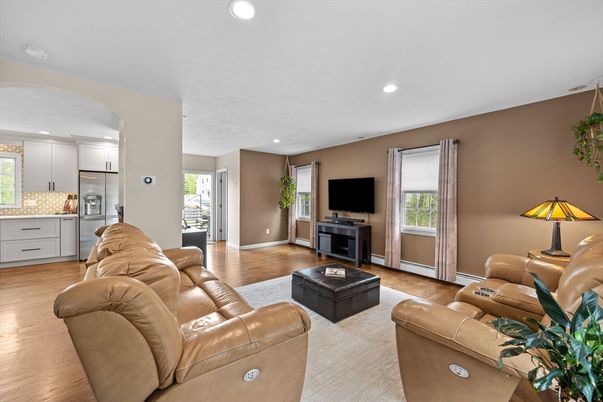 Interior, Kitchen, Living room, Recessed Lighting, Stainless Steel Appliances, Wood Texture Flooring