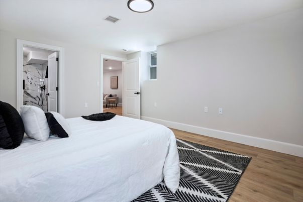 Bedroom, Interior, Recessed Lighting, Wood Texture Flooring