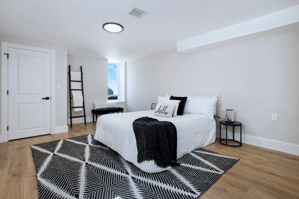 Bedroom, Interior, Recessed Lighting, Wood Texture Flooring