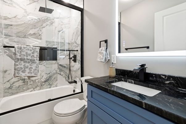 Bathroom, Glass Shower, Interior, Marble Walls