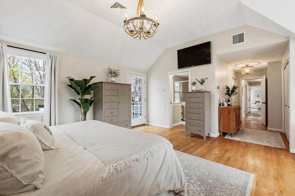 Bedroom, Chandelier, Interior, Wood Texture Flooring