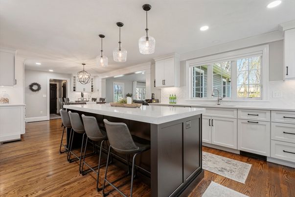 Chandelier, Interior, Kitchen, Pendant Lights, Recessed Lighting, Wood Texture Flooring