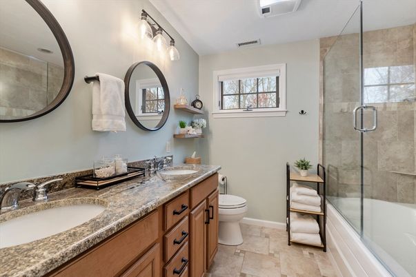 Bathroom, Dual Sink Vanities, Glass Shower, Interior