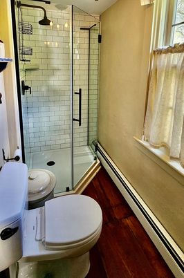 Bathroom, Glass Shower, Interior, Wood Texture Flooring