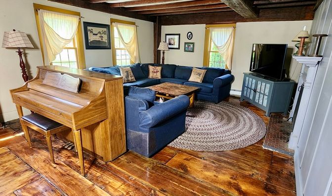 Interior, Living room, Piano, Wooden Beams, Wood Texture Flooring