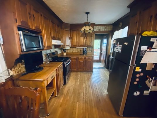 Interior, Kitchen, Pendant Lights, Wood Texture Flooring