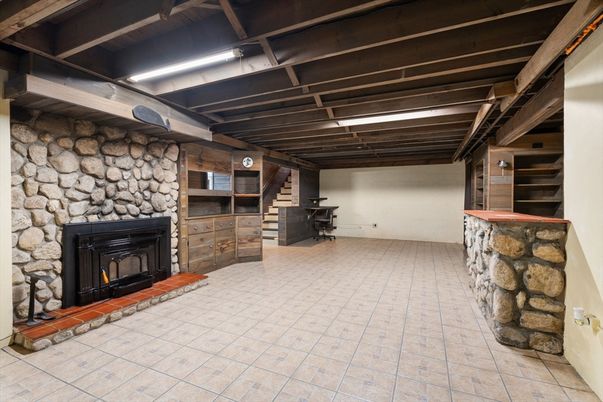 Fireplace, Interior, Stone Walls, Wooden Beams
