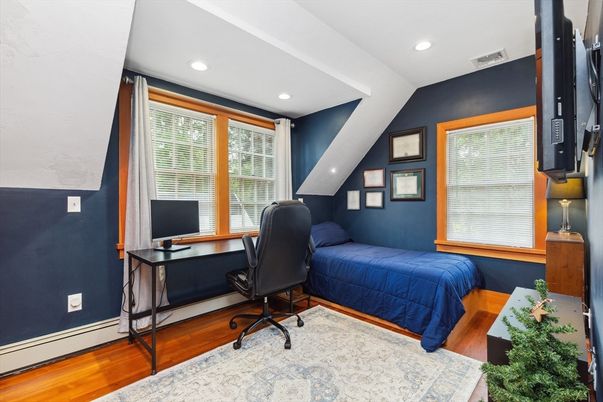Bedroom, Home Office, Interior, Recessed Lighting, Wood Texture Flooring