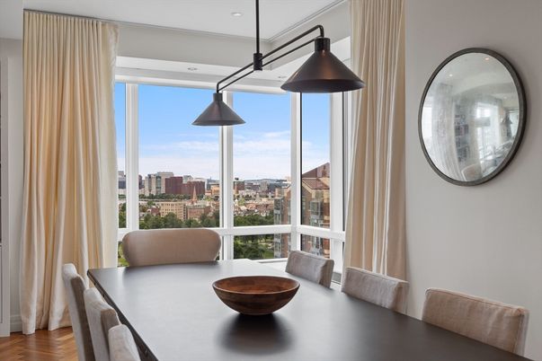 Dining room, Interior, Pendant Lights, Recessed Lighting, Wood Texture Flooring