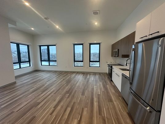 Interior, Kitchen, Recessed Lighting, Wood Texture Flooring