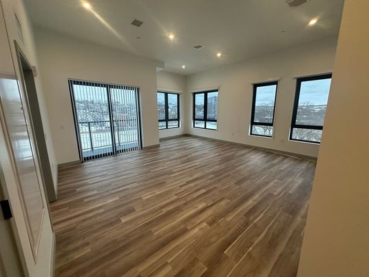 Empty room, Interior, Recessed Lighting, Wood Texture Flooring