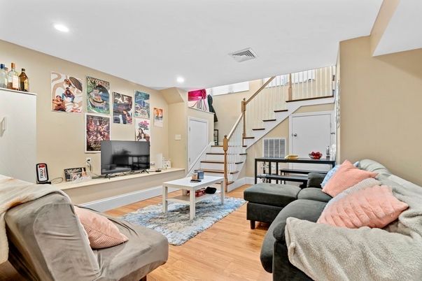 Dining room, Interior, Living room, Recessed Lighting, Wood Texture Flooring