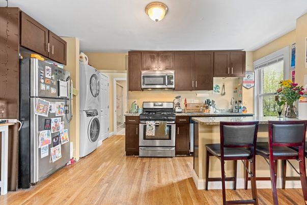 Interior, Kitchen, Stainless Steel Appliances, Washer, Wood Texture Flooring