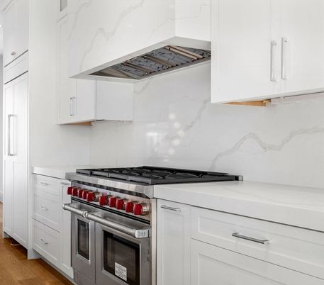 Interior, Kitchen, Marble Walls, Stainless Steel Appliances, Wood Texture Flooring