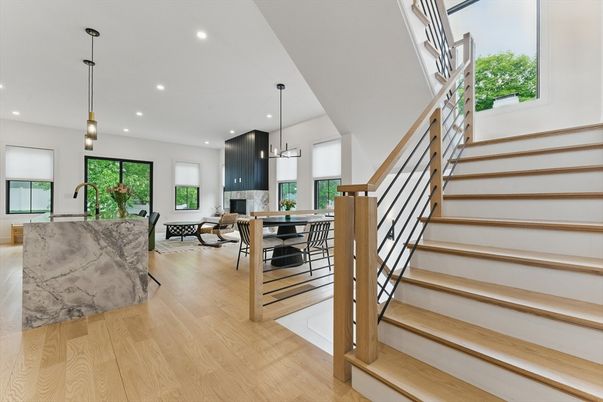 Dining room, Interior, Kitchen, Living room, Pendant Lights, Recessed Lighting, Wood Texture Flooring