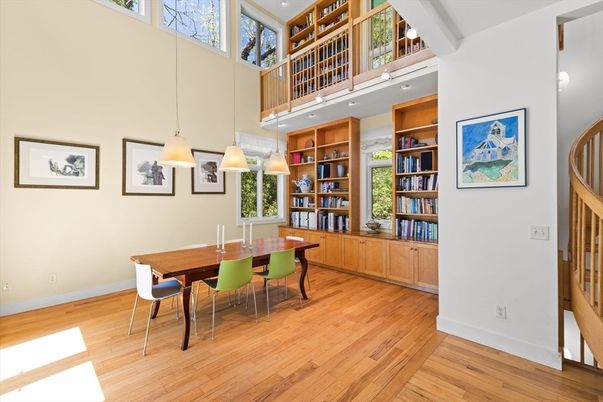 Dining room, Interior, Recessed Lighting, Wood Texture Flooring