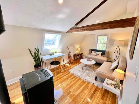 Home Office, Interior, Living room, Recessed Lighting, Wooden Beams, Wood Texture Flooring