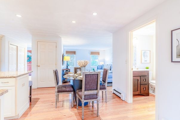 Dining room, Interior, Recessed Lighting, Wood Texture Flooring