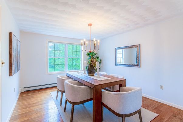 Chandelier, Dining room, Interior, Pendant Lights, Wood Texture Flooring