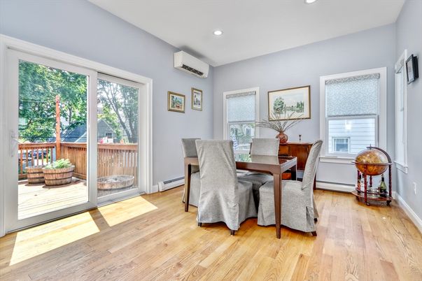 Dining room, Interior, Recessed Lighting, Wood Texture Flooring