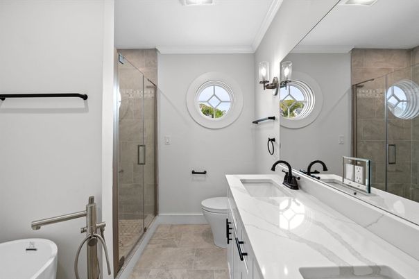 Bathroom, Dual Sink Vanities, Glass Shower, Interior