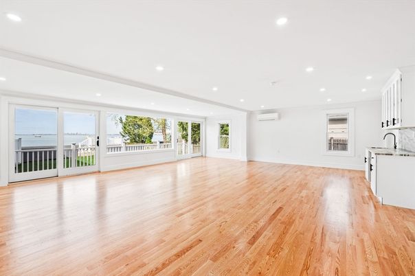 Empty room, Interior, Kitchen, Recessed Lighting, Wood Texture Flooring