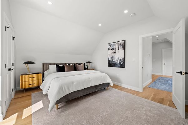 Bedroom, Interior, Recessed Lighting, Wood Texture Flooring
