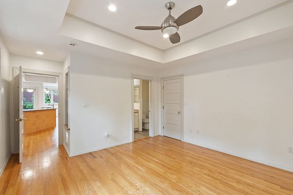 Bathroom, Empty room, Interior, Recessed Lighting, Wood Texture Flooring
