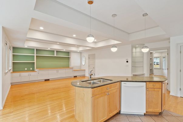Interior, Kitchen, Pendant Lights, Recessed Lighting, Wood Texture Flooring