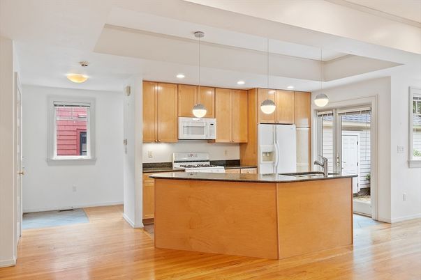 Interior, Kitchen, Pendant Lights, Recessed Lighting, Wood Texture Flooring